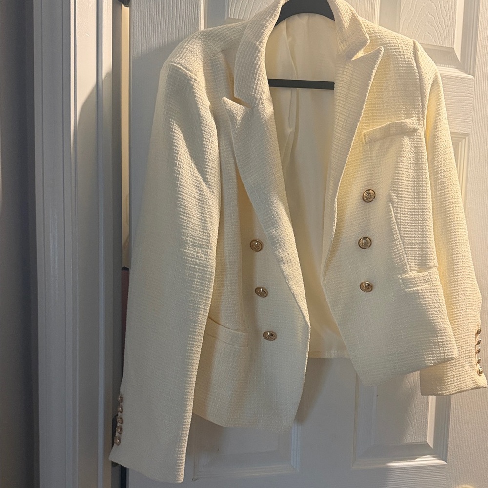 Elegant Cream Blazer with Gold Buttons
